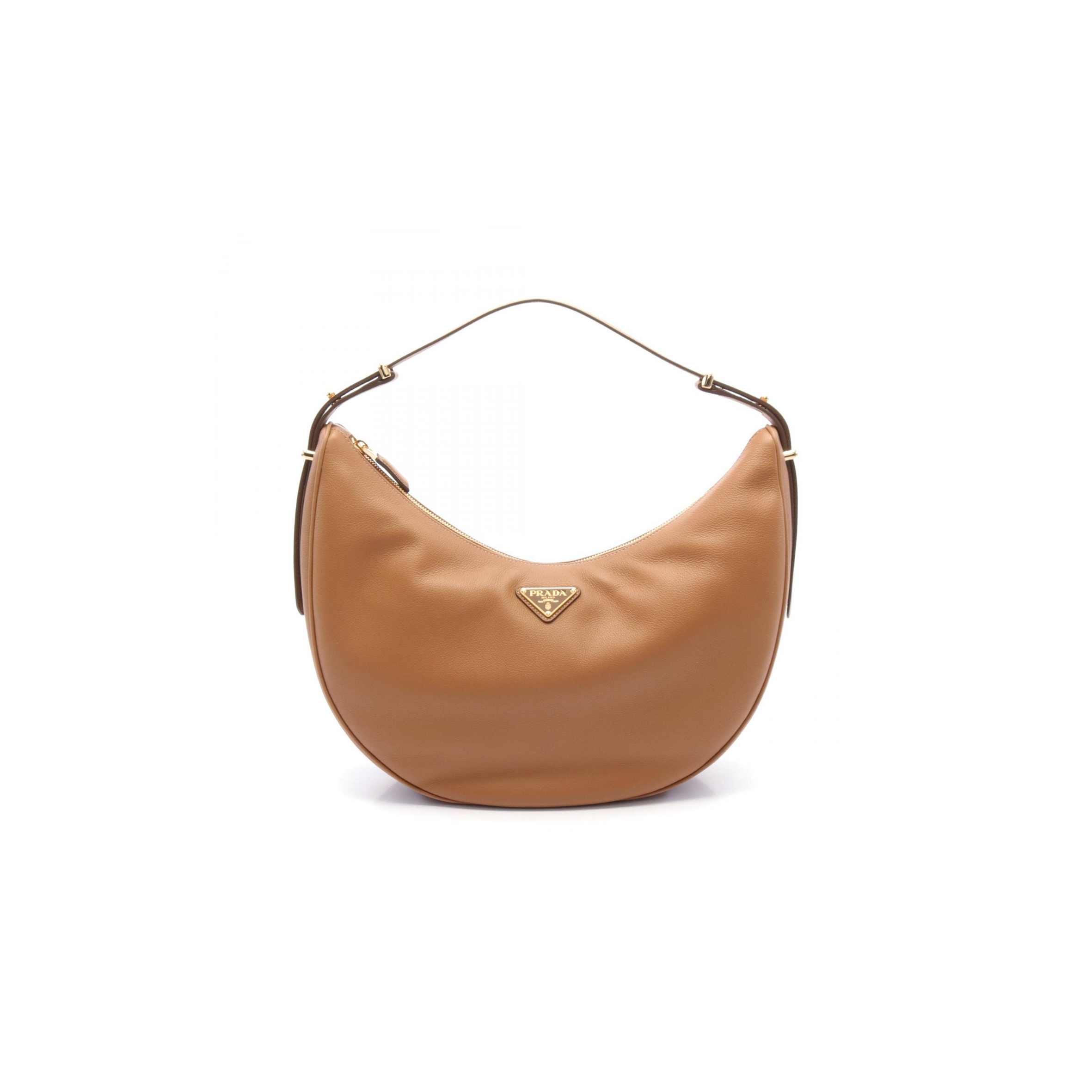 Pra*a soft grain shoulder bag leather brown 1bc212 (35*22.5*8cm)